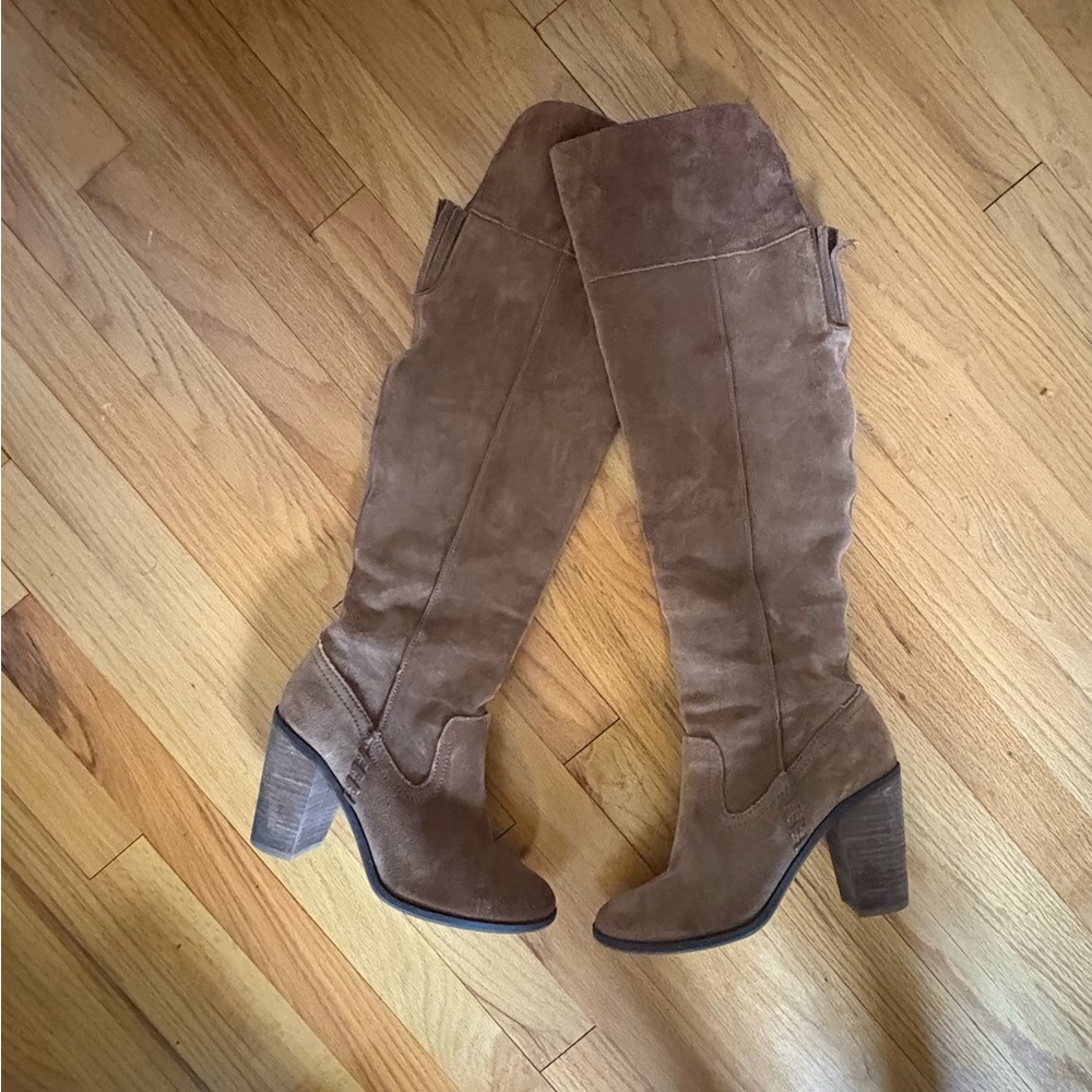 Brown Suede Knee-High Boots